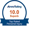 Avvo rating badge for Angel L. Reyes, III, showing a score of 10.0 and "Top Rated Personal Injury.