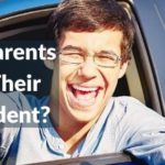 Smiling young man in a car holding keys with text overlay about Texas parents' liability for child's accident.