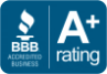 BBB Accredited Business A+ rating logo.