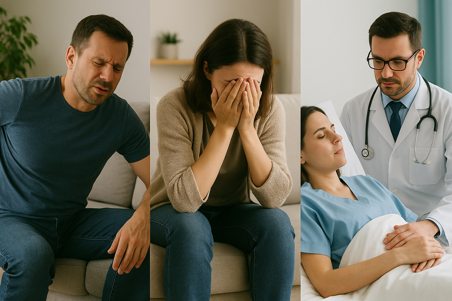 "Two men react with frustration and distress after a car accident in Texas while considering whether they can sue for pain and suffering damages.