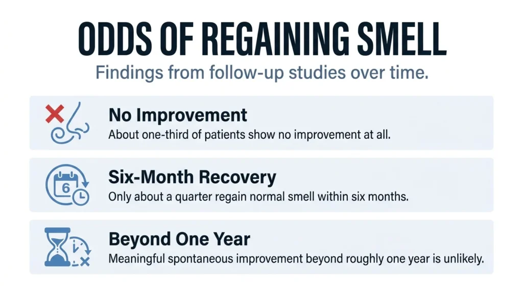 Can a head injury take away your sense of smell? Odds of regaining smell infographic.