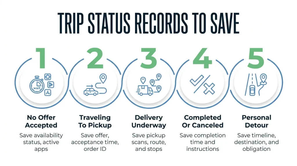 Does Spark driver insurance cover accidents? Infographic showing trip records to save.