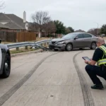 A police officer arrives at the scene of a crash. No one is present, which makes it difficult to prove fault with no witnesses.