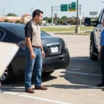 A man and woman discuss what a car insurance declarations page.