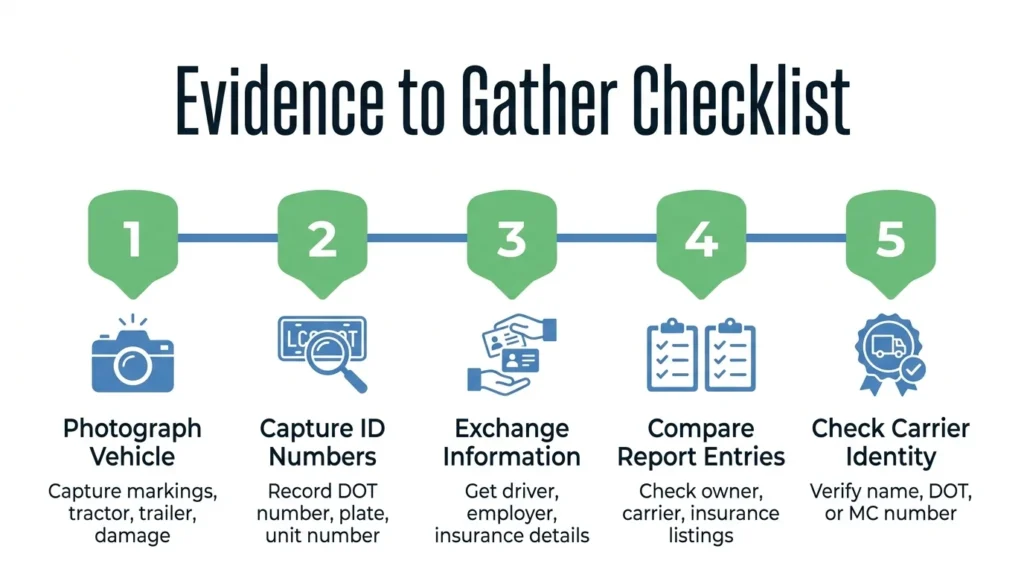 Who pays after a FedEx truck crash? Infographic showing what evidence to gather after an accident.