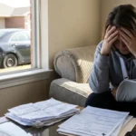 A woman sits in her home, dealing with depression after a car accident