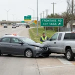 Frontage road crash fault: How is it determined? A man and woman discuss fault after a crash on a frontage road.