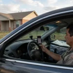 A driver looks up information about rideshare insurance Texas.