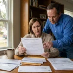 A husband and wife discuss a medical billing affidavit in Texas.