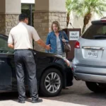A man and woman discuss next steps after a valet accident.