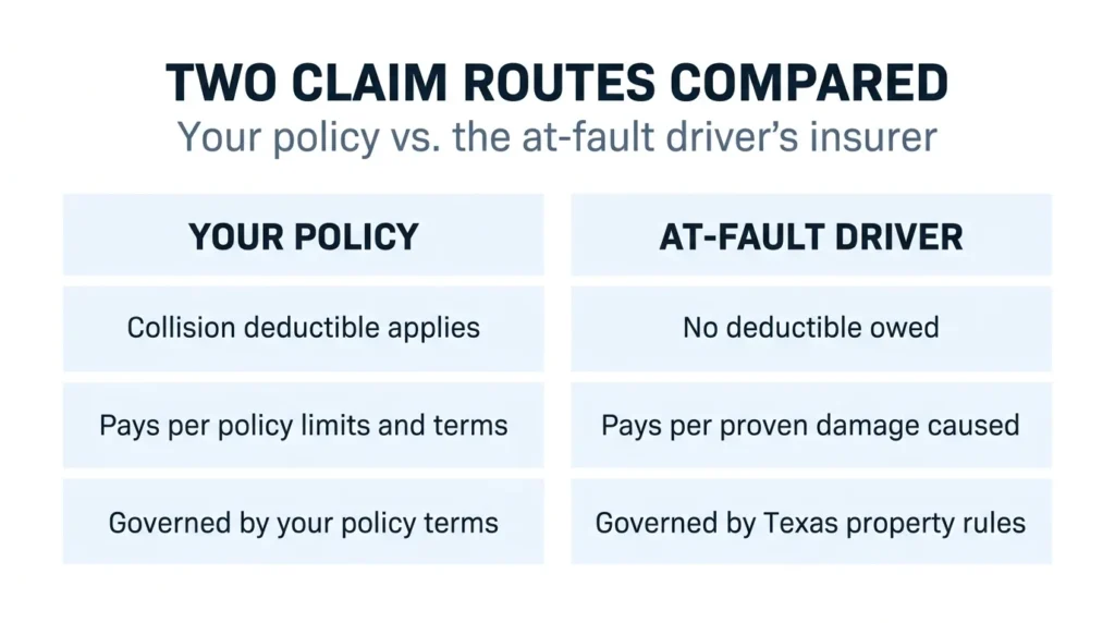Does Insurance Cover Custom Car Parts? Infographic on comparing the victim's policy to the at-fault driver's policy.