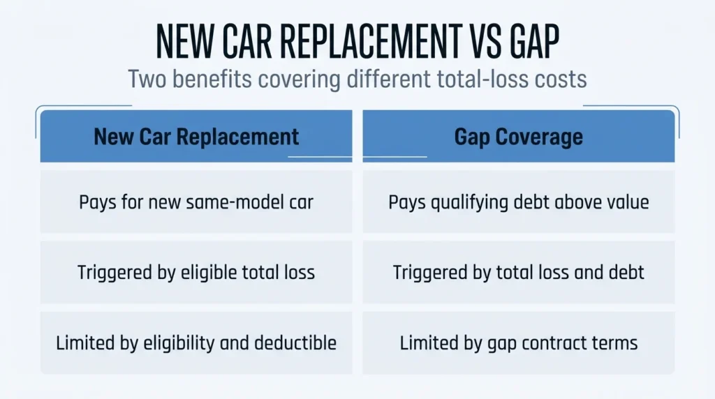 What Is New Car Replacement Coverage? Inforgraphic on new care replacements vs. GAP
