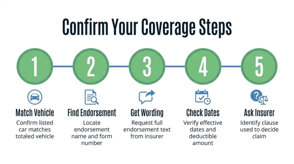 What Is New Car Replacement Coverage? Inforgraphic on how to confirm your coverage steps