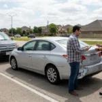 A man and a police officer discuss who is liable in a car accident in Texas.