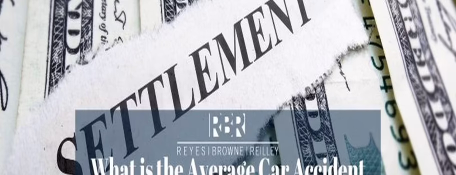 Torn paper with the word 'Settlement' over U.S. dollar bills, with caption about average car accident settlement in Texas.